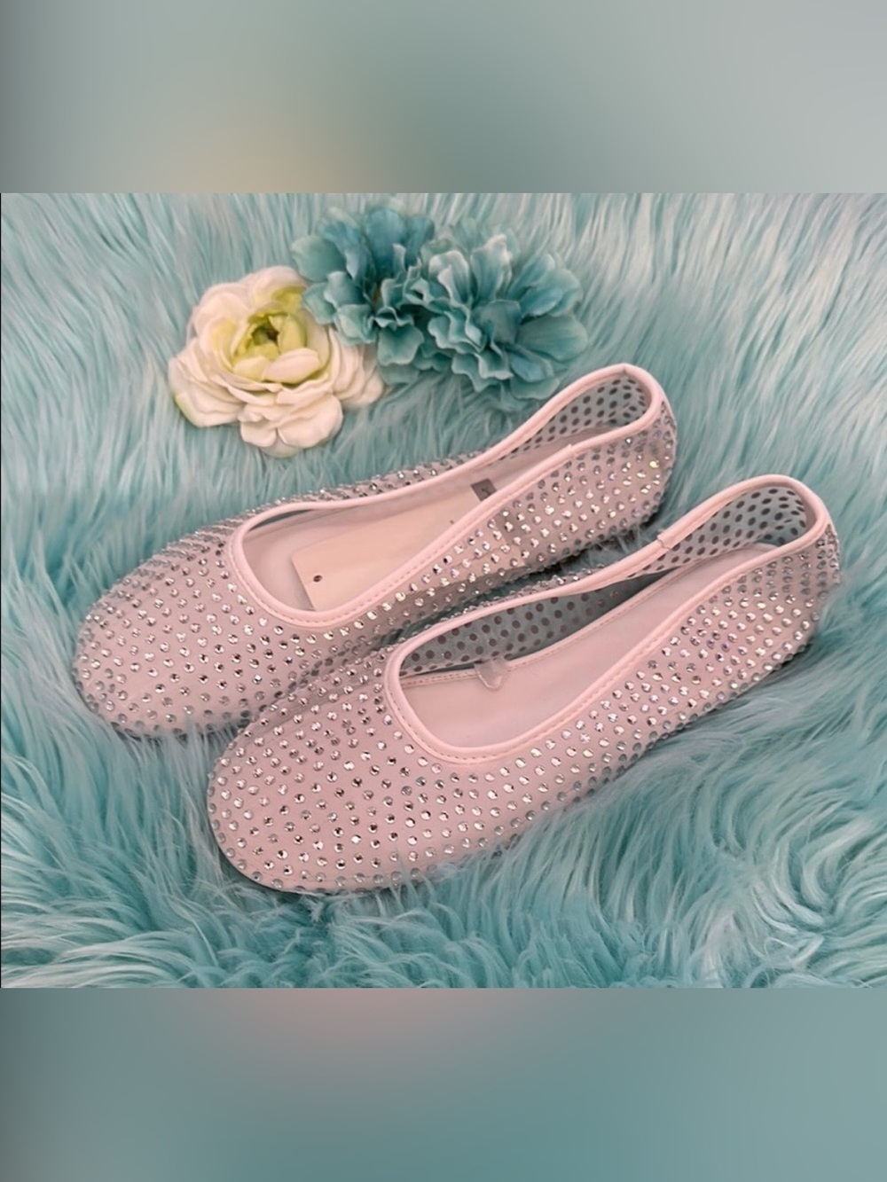 Elegant White Rhinestone Ballet Flats Sz 9.5 NEW!